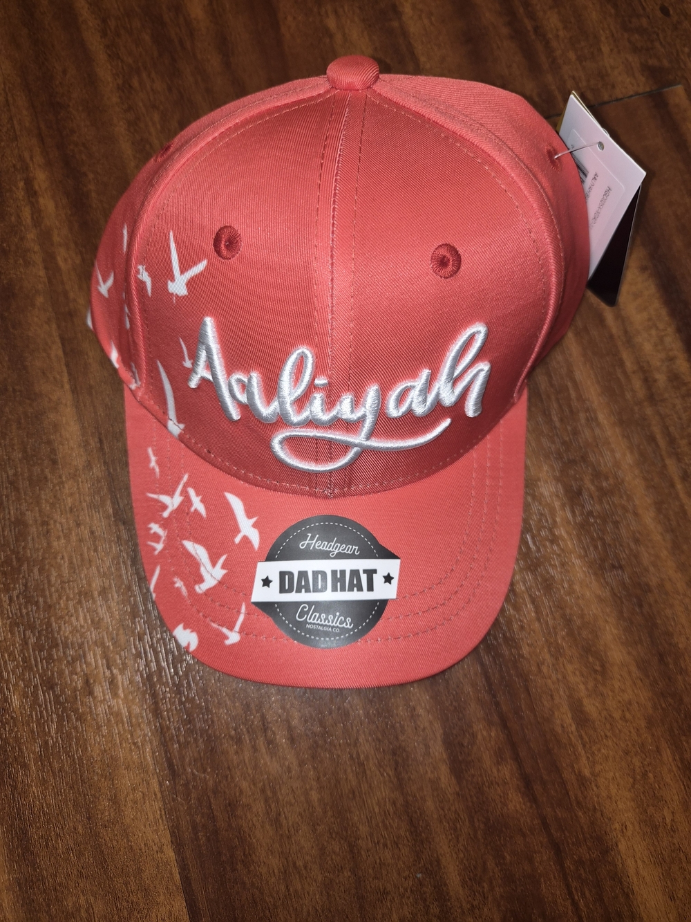 Aaliyah Embroidered Red Dad Hat with Bird Accent